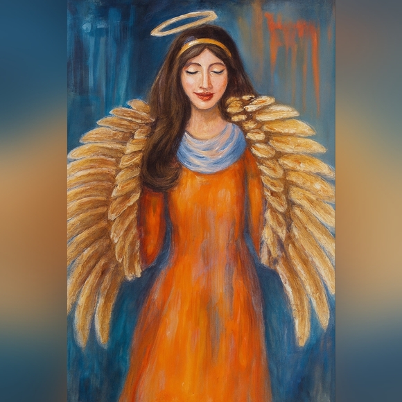 Angel Original Canvas Painting oil mixed media angel figure art